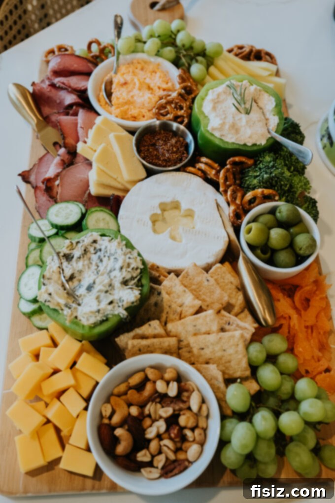 Individual American Lamb Shoulder Shepherd's Pie 9 A festive Irish charcuterie board with cheeses, meats, crackers, and fruits, perfect for entertaining.