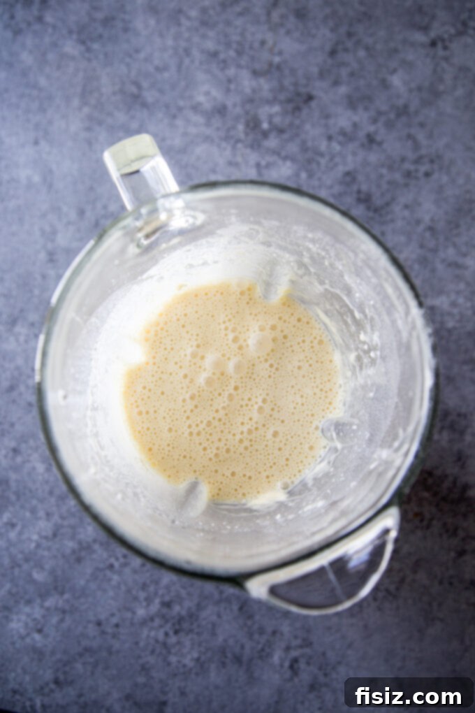 Herbed Protein Skillet Cakes 5 Smooth and blended pancake batter in a blender, ready for baking.