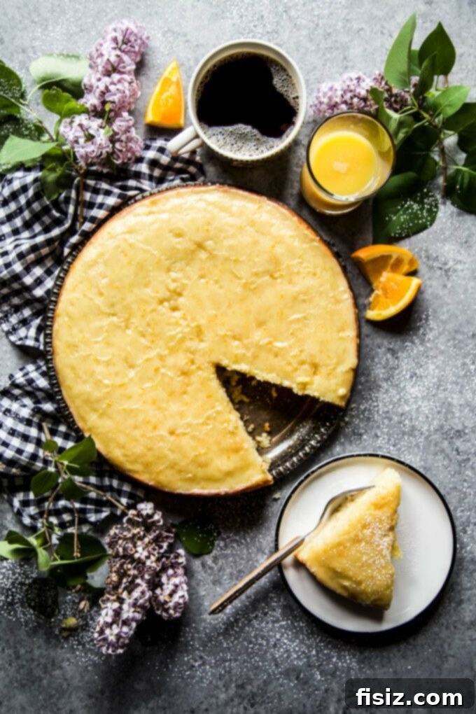 Velvety Citrus Ricotta Cake with a Bright Orange Drizzle 7 A beautifully decorated Citrus Ricotta Cake with orange slices and mint garnish