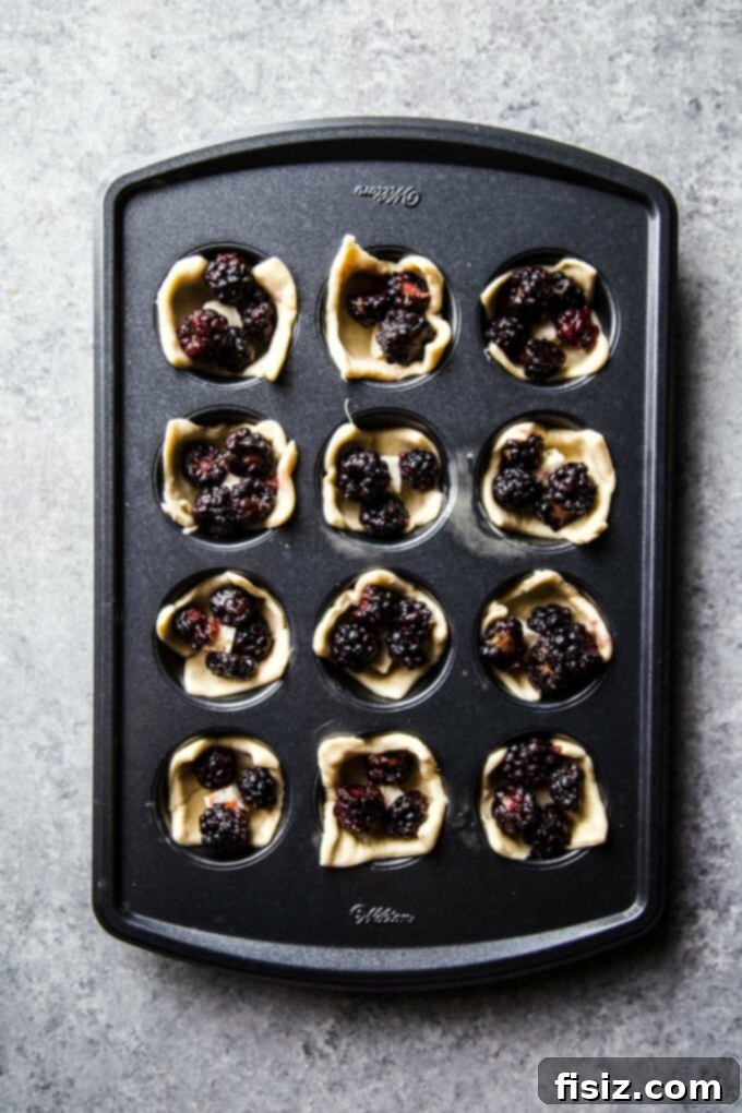 Spiced Blackberry Brie Delights 6 blackberries and brie in muffin tin
