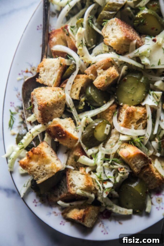 Zesty Pickle Panzanella 3 Another enticing view of the Pickle Panzanella Salad, ready to be served