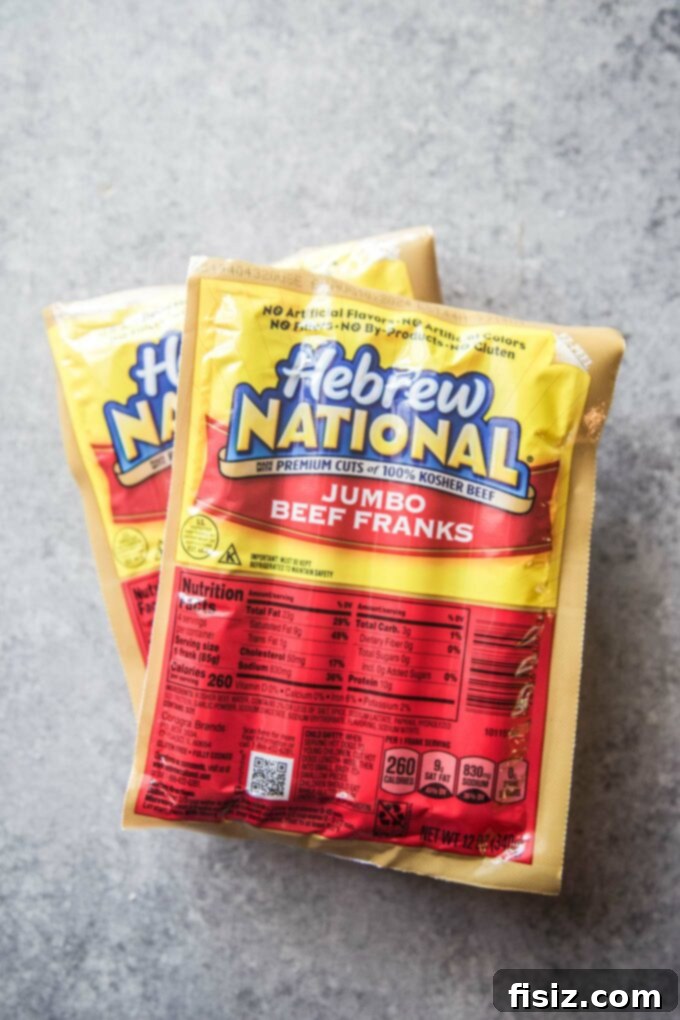 Epic Hot Dog Skewers 4 Package of Hebrew National All Beef Franks, an ideal choice for grilling hot dogs.