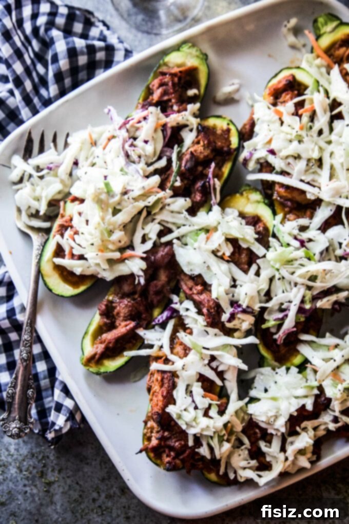 Zucchini Boats with BBQ Pulled Pork 3 BBQ Pulled Pork Stuffed Zucchini