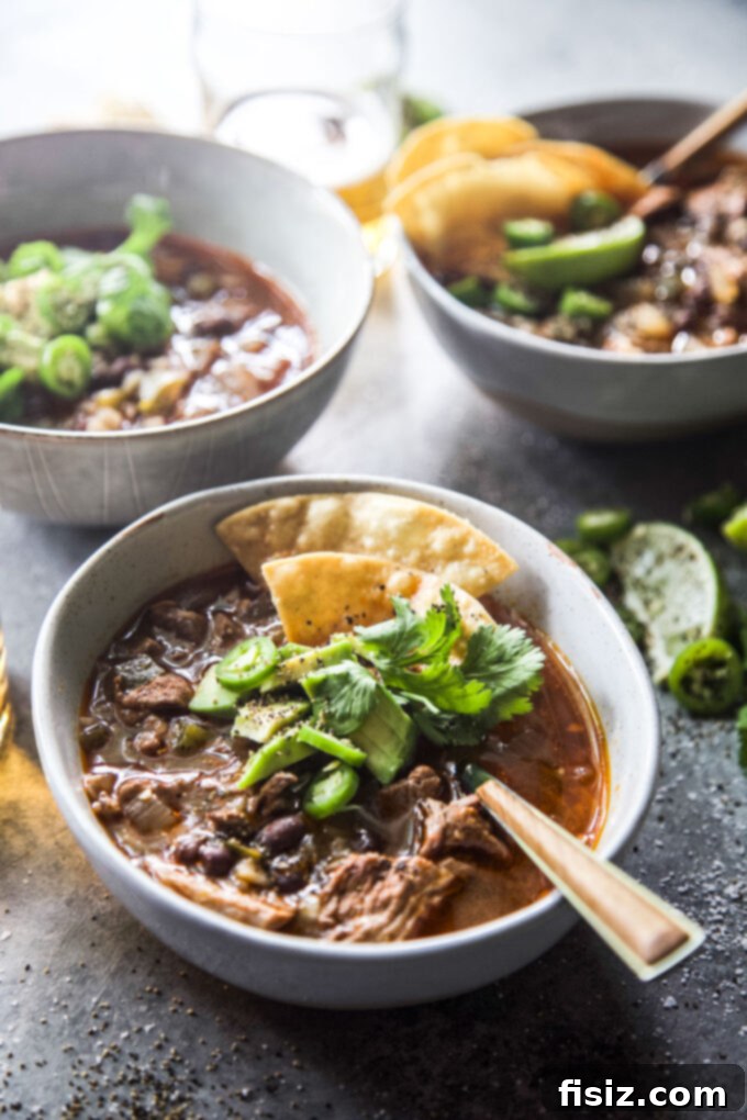 Tender Slow Cooker Tex-Mex Lamb Tortilla Soup 3 A warm bowl of Slow Cooker American Lamb Shoulder Tex-Mex Tortilla Soup with fresh toppings