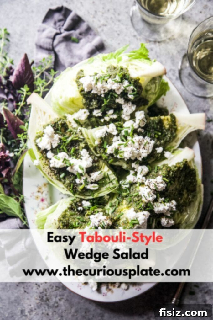 Zesty Tabouli Wedge 10 A stunning top-down view of the Easy Tabouli-Style Wedge Salad, ready to be served, highlighting its fresh ingredients and vibrant colors.