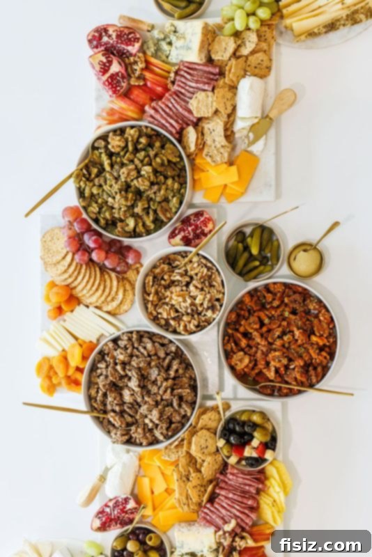 Five Keys to Stress-Free Holiday Hosting 6 Assortment of spiced walnuts on a charcuterie board, perfect for holiday entertaining