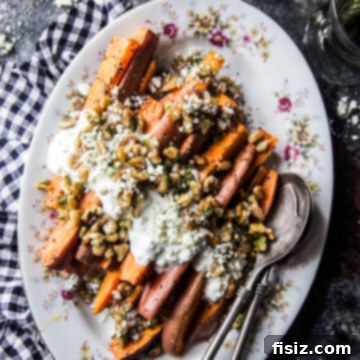 Ginger Roasted Sweet Potatoes with Blue Cheese & Pickled Walnut Salsa