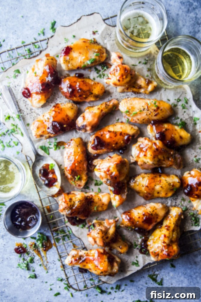 Tangy Cranberry Mustard Baked Wings 7 Oven-Baked Spiced Cranberry & Mustard Glazed Chicken Wings close-up