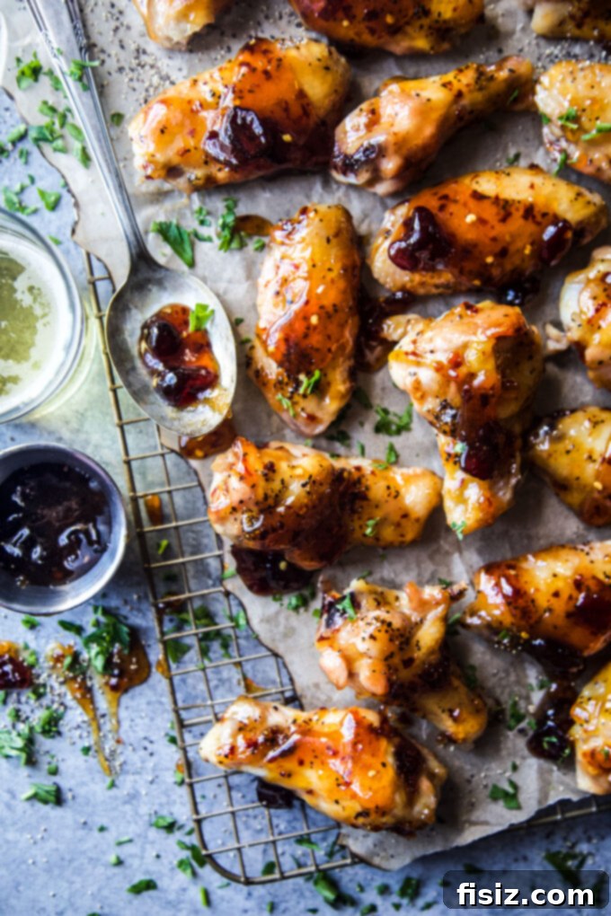 Tangy Cranberry Mustard Baked Wings 8 Stack of Oven-Baked Spiced Cranberry & Mustard Glazed Chicken Wings