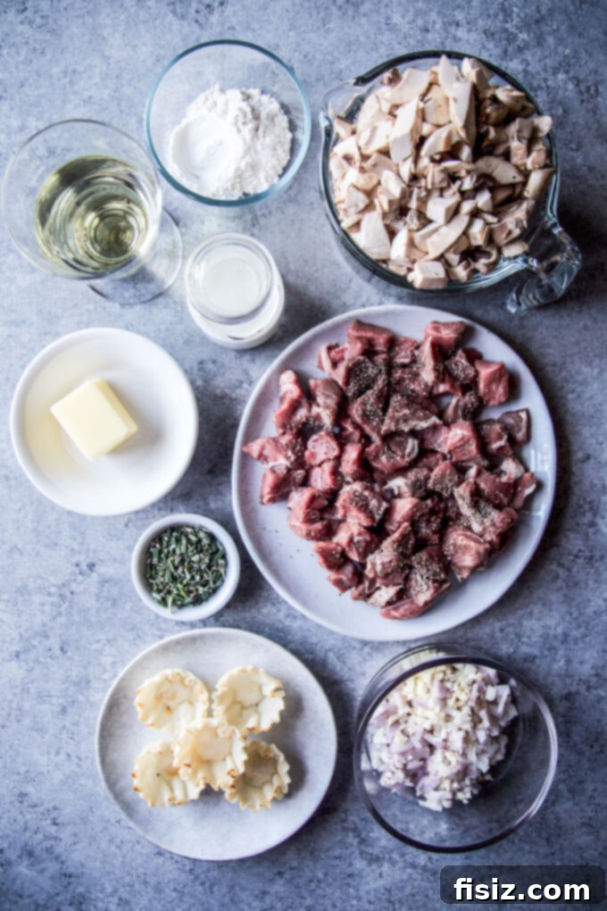 Individual Lamb Wellingtons 4 Ingredients laid out for Mini Lamb Wellington Bites preparation
