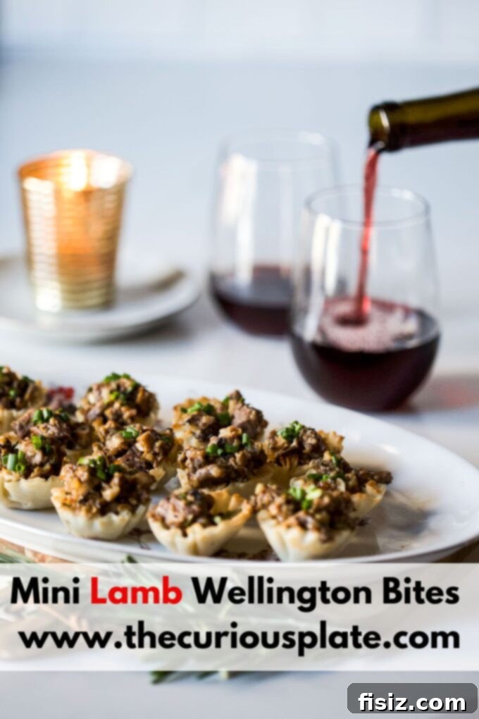 Individual Lamb Wellingtons 10 Mini Lamb Wellington Bites arranged beautifully on a serving board