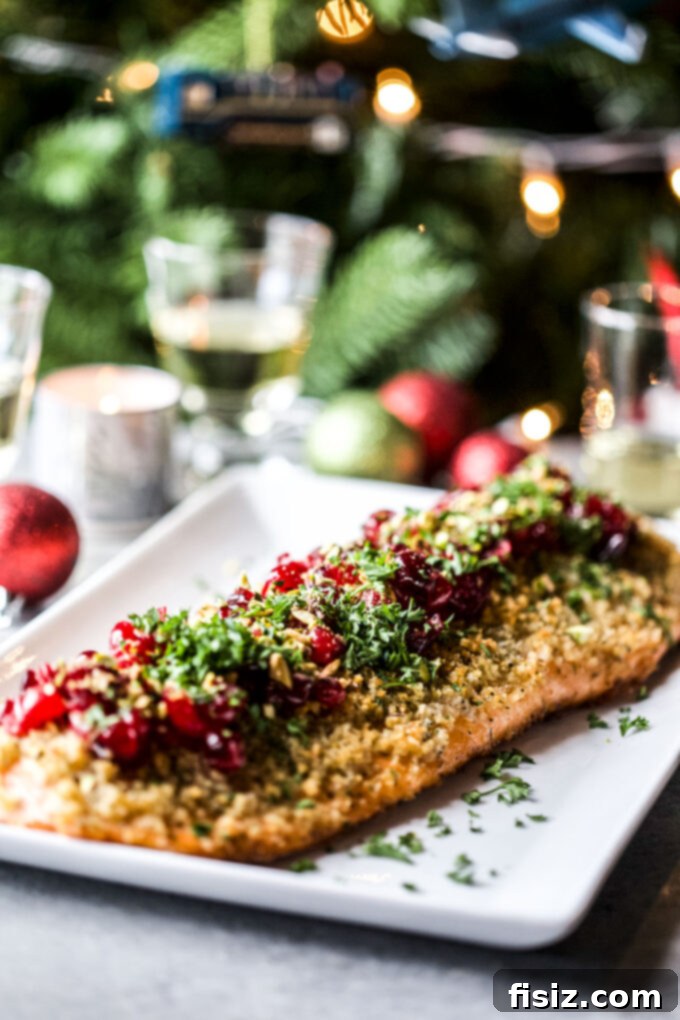 Holiday Baked Salmon with Tangy Cranberry Pistachio Crunch 2 Christmas Baked Salmon with Pickled Cranberries & Pistachios