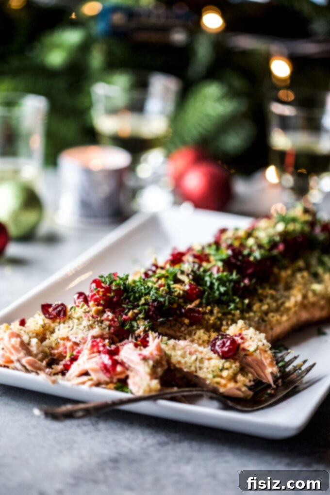 Holiday Baked Salmon with Tangy Cranberry Pistachio Crunch 7 Christmas Baked Salmon with Pickled Cranberries & Pistachios