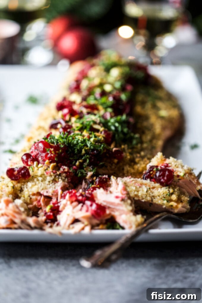 Holiday Baked Salmon with Tangy Cranberry Pistachio Crunch 8 Christmas Baked Salmon with Pickled Cranberries & Pistachios