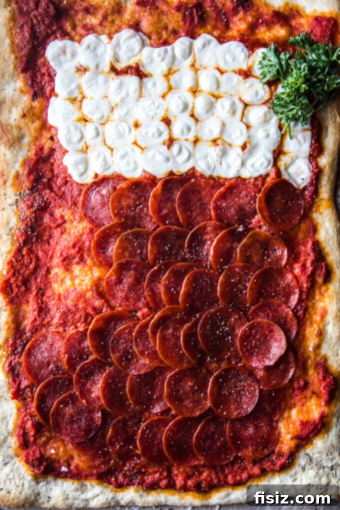 Close up of a delicious stocking shaped pepperoni pizza ready to be served