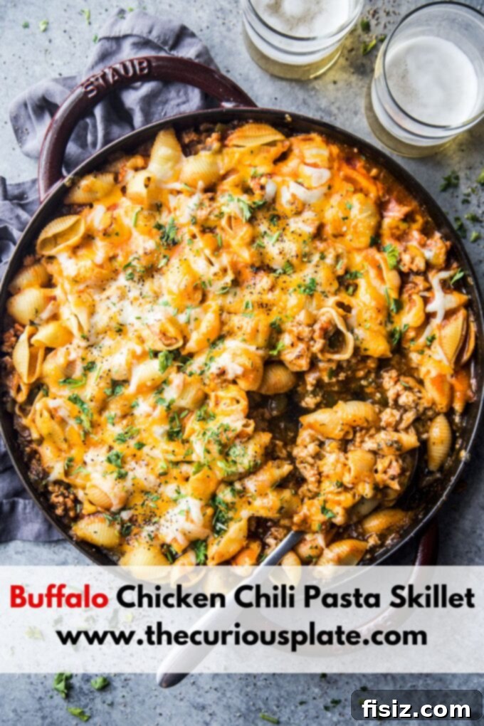 One-Pan Buffalo Chicken Chili Pasta 10 Another view of the delicious Buffalo Chicken Chili Pasta Skillet, ready to be served.