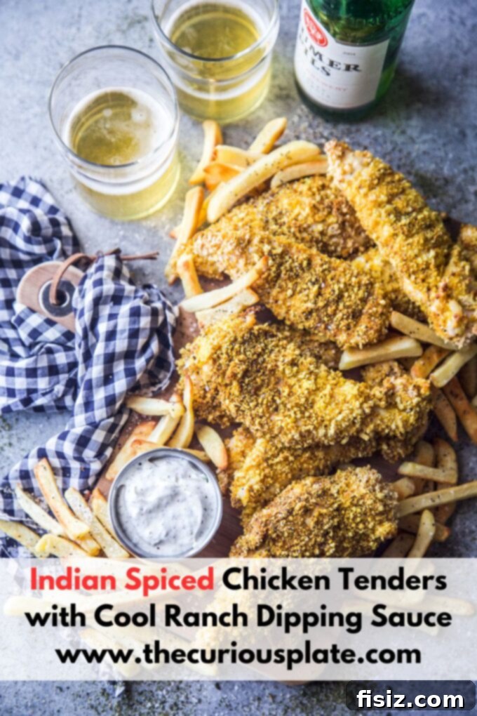 Zesty Indian Chicken Tenders with a Cooling Ranch Dip 11 A final close-up image of Indian Spiced Chicken Tenders with Cool Ranch Dipping Sauce, ready for serving.