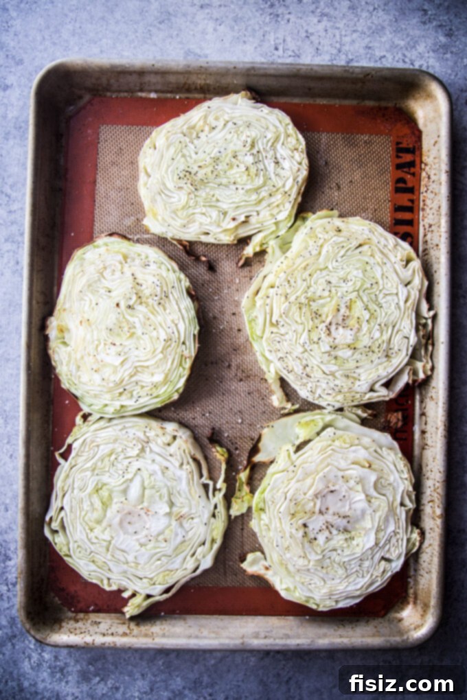 One Pan Cabbage Burgers 4 Roasted cabbage on a sheet pan, ready for the burgers