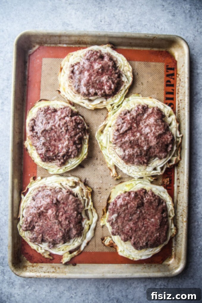 One Pan Cabbage Burgers 6 Sheet Pan Cabbage Burgers ready to be served