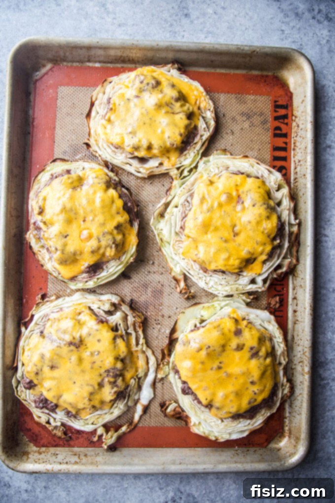 One Pan Cabbage Burgers 7 Sheet Pan Cabbage Burgers topped with caramelized onions