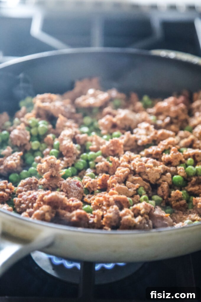 Smoky Chorizo Carbonara 5 ground chorizo in a skillet