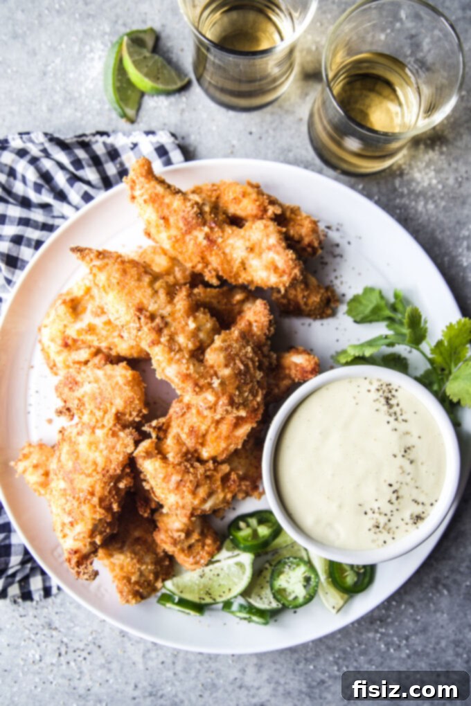 Crispy Air Fryer Chicharron Chicken Tenders with Zesty Green Chili Dipping Sauce