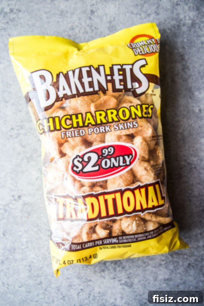 Bag of plain chicharrones, ready to be crushed