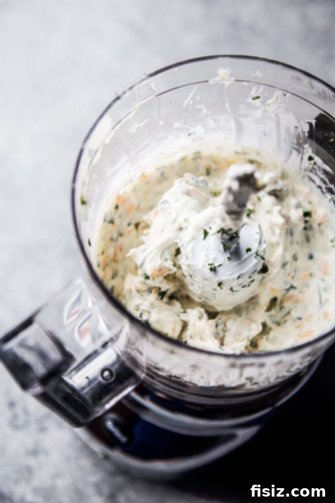 Bagel and Lox Pull-Apart Loaf with Cream Cheese 4 Cream cheese spread being prepared in a food processor for the loaf