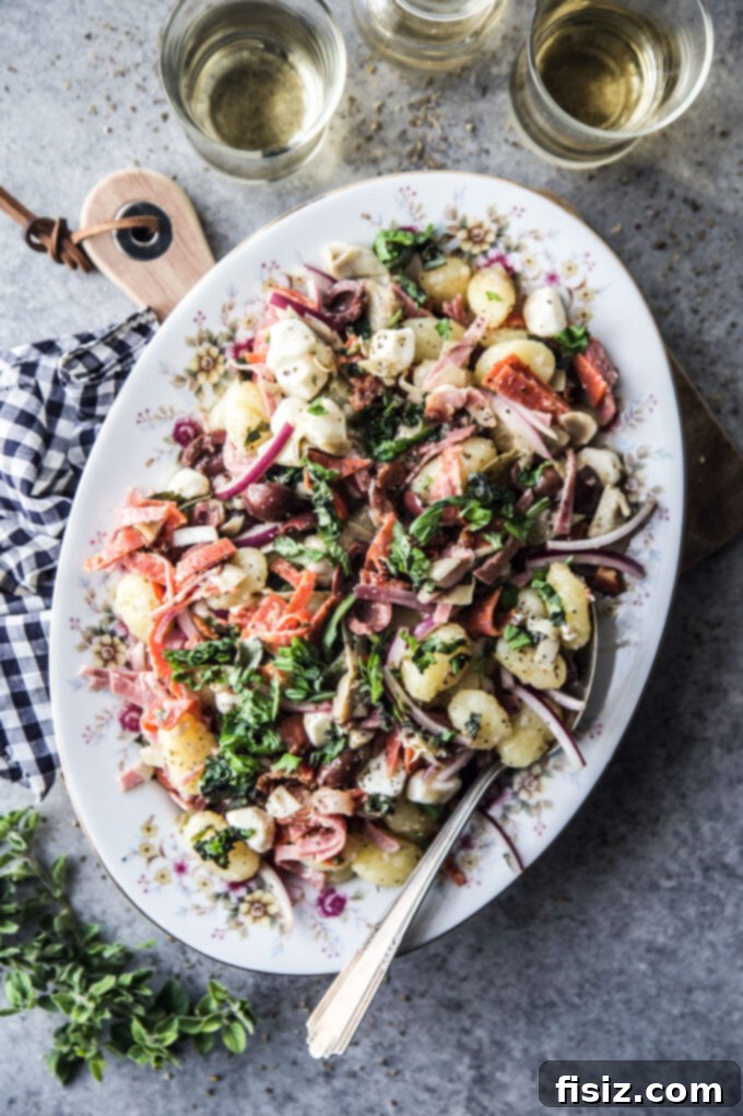 Mediterranean Gnocchi Antipasto 2 Easy Antipasto Gnocchi Salad - a vibrant Italian-inspired dish with gnocchi, salami, mozzarella, and olives