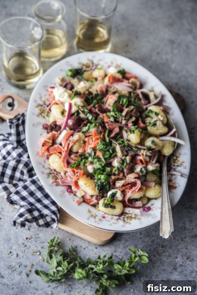 Mediterranean Gnocchi Antipasto 7 A vibrant bowl of Easy Antipasto Gnocchi Salad, showcasing fresh and colorful ingredients