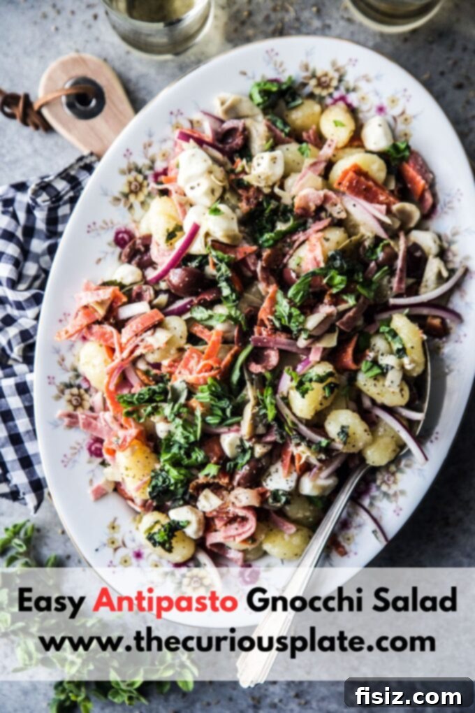 Mediterranean Gnocchi Antipasto 10 Final presentation of Easy Antipasto Gnocchi Salad, perfect for gatherings