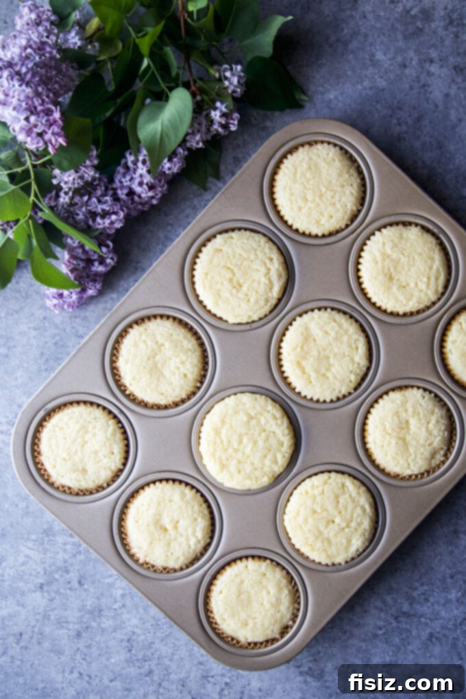 Muffin batter scooped into a lined muffin tin, ready for baking.