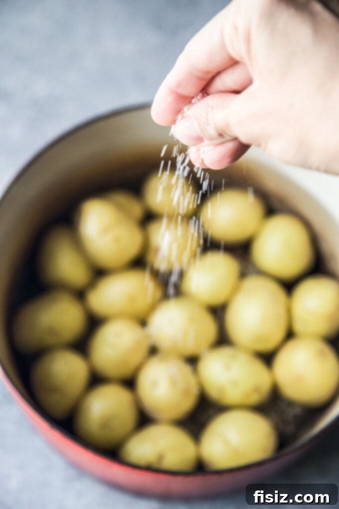 Tangy Sour Cream Onion Potato Salad 5 Potatoes boiling in a pot for potato salad