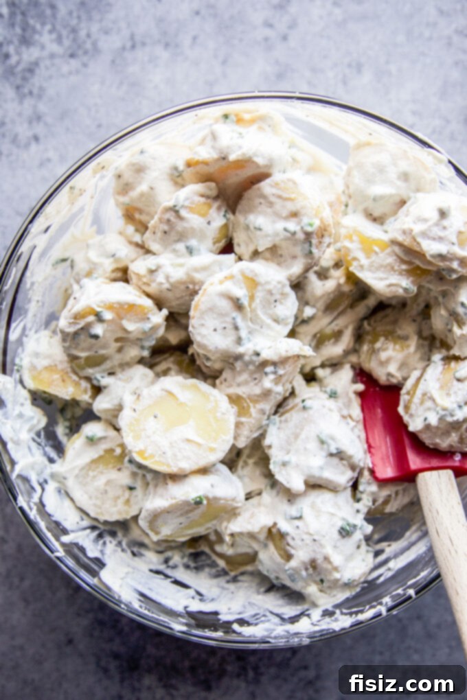 Tangy Sour Cream Onion Potato Salad 7 Garnished Easy Sour Cream and Onion Potato Salad