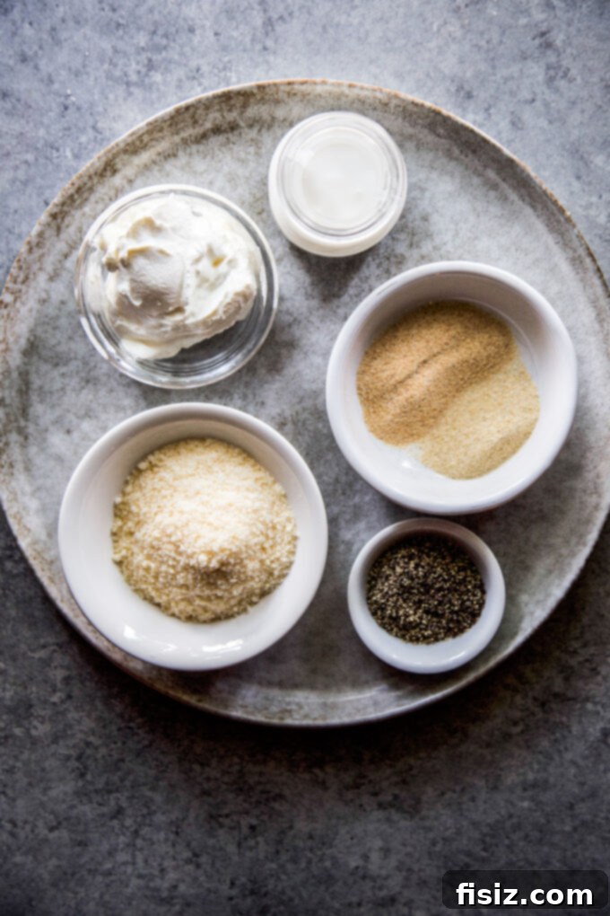 Cacio e Pepe Party Dip 4 Ingredients for Cacio e Pepe Dip: Cheese and Spices