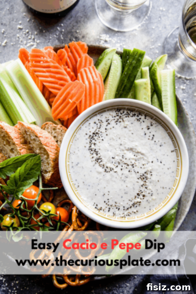 Cacio e Pepe Party Dip 10 Easy Cacio e Pepe Dip in a bowl with various dippers