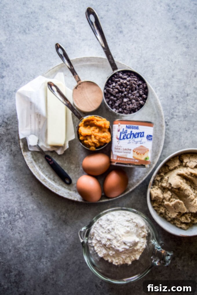 Dulce de Leche Pumpkin Swirl Brownies 4 ingredients used to make brownies