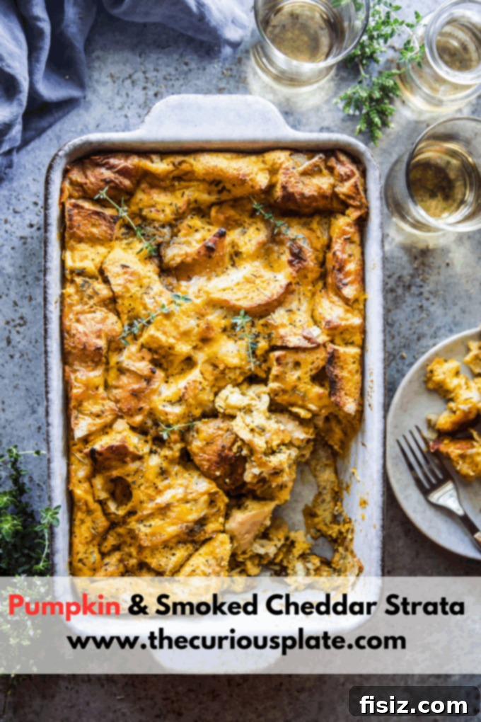 Golden Pumpkin and Smoky Cheddar Strata 11 Close-up of a rustic Pumpkin and Smoked Cheddar Strata