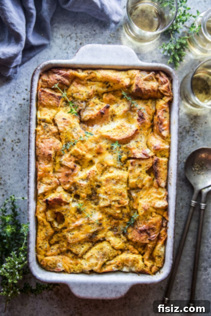 Golden Pumpkin and Smoky Cheddar Strata 7 Freshly baked Pumpkin and Smoked Cheddar Strata, golden and bubbling