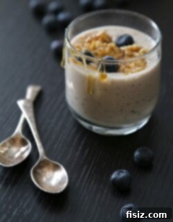 Breakfast in Bed Bliss Blueberry Lemon Oat Smoothie with Streusel Topping 2 Final presentation of the Blueberry Lemon Oat Smoothie with Blueberry Streusel Topping.