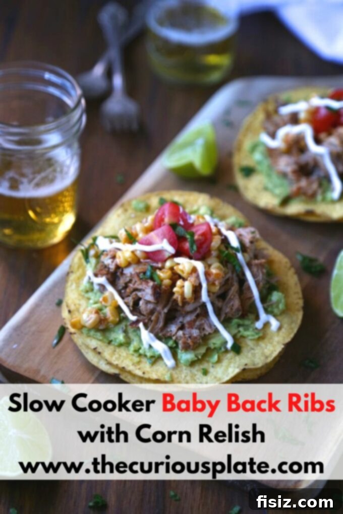 Fall-Off-The-Bone Slow Cooker Ribs with Zesty Corn Relish 7 Slow Cooker Baby Back Ribs with Corn Relish, beautifully plated