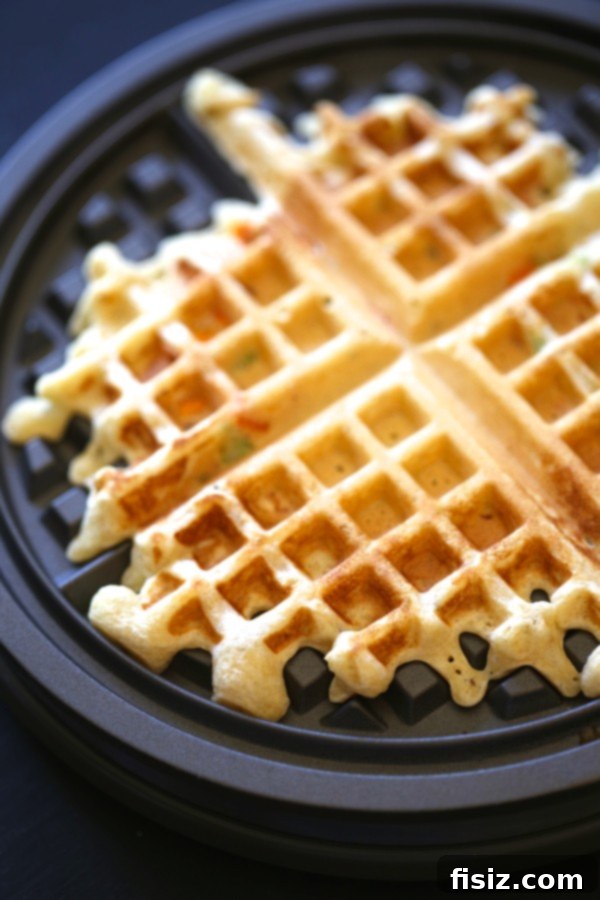 Stuffing Waffles: The Ultimate Thanksgiving Leftover Reinvention 2 Crispy waffle in waffle iron.