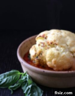 Baked Italian Cauliflower with Mozzarella and Fresh Basil 2 Finished Baked Italian Cauliflower with Mozzarella and Basil