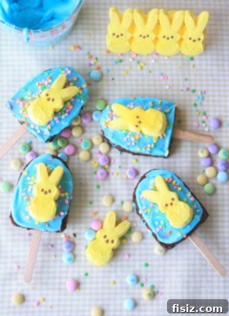 10 Peep-tastic Dessert Creations 7 Peeps Brownie Pops decorated with colorful Peeps