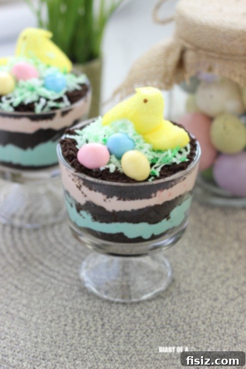10 Peep-tastic Dessert Creations 8 Easter Peeps Dirt Pudding Cups with crushed cookies and green Peeps