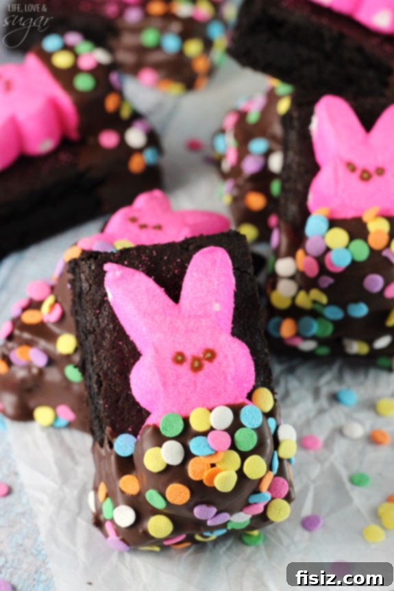 10 Peep-tastic Dessert Creations 9 Bunny Peeps in a Blanket Brownie, a chocolate dessert with Peep bunnies