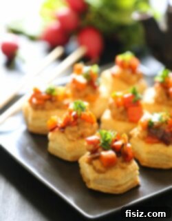 Spicy Asian Chicken Puff Pastry Bites ready to serve.