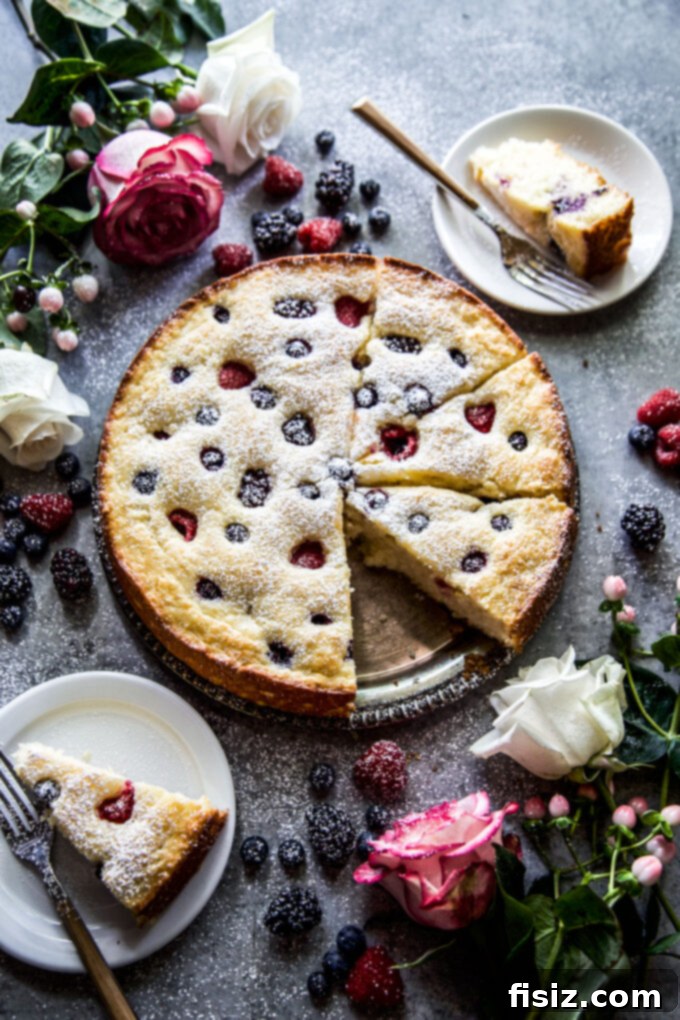 Effortless Berry Ricotta Delight 9 Close-up of Ricotta Cake with Fresh Berries, highlighting the vibrant fruit