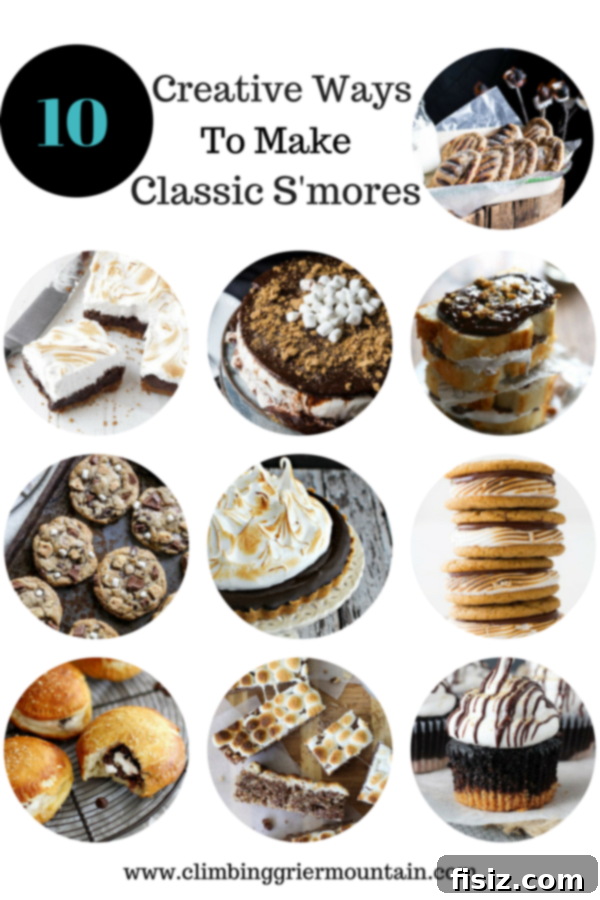 A vibrant collection of ten creative s'mores dessert ideas showcasing various unique twists on the classic treat.