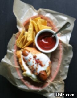 Crispy Bacon Croissant Dogs 2 Final presentation of French Croissant Hot Dogs with Crispy Bacon